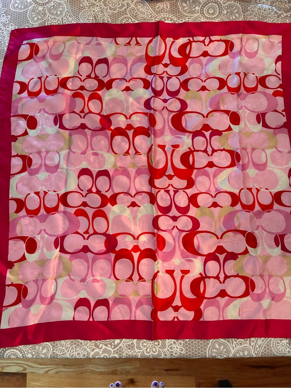 Coach Pink and Fuschia Signature Silk Square Scarf